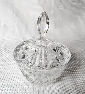 Vintage Clear Pressed Glass Sugar Bowl / Candy Dish   With Lid H 5  • $16