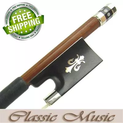 Silver Pernambuco Violin Bow With Fleur-de-Lys Inlaid Ebony Frog (4/4) Free Ship • $28.96