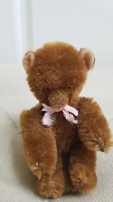 Vintage Miniature Mohair Teddy Bear Fully Jointed With Original Satun Ribbon • $40