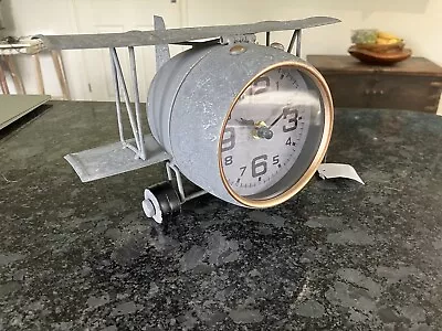 Metal Clock Biplane Mid 20th Century Style Areoplane Table  Hidden Storage 25cm • £0.99