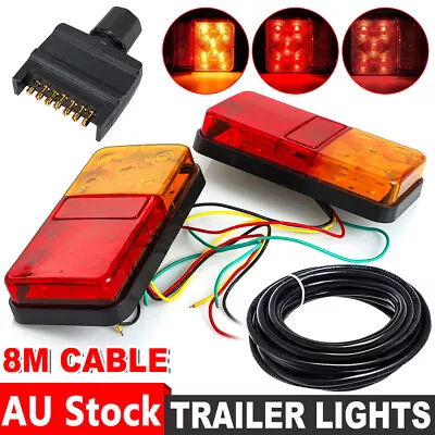 12V Trailer Lights LED Indicator Tail Lamp Pair Plug 8m 5 Core Wire 7 Pin Flat • $32.45