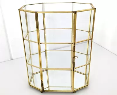 VTG Glass & Brass Display Case Small Octagon Miniature Curio Cabinet Tabletop • $75