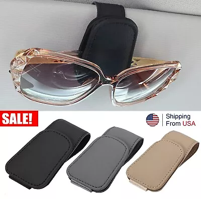 Car Magnetic Leather Sunglasses Holder For Car Sun Visor Eyeglass Hanger Clip US • $8.99