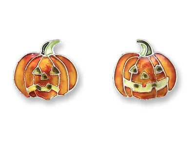 Zarah Zarlite Petite Pumpkin Halloween Post Earrings Enamel Sterling SilverPlate • $22.99