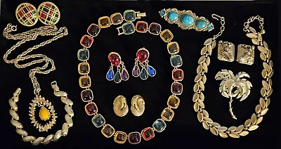Vintage Lot Gold Tone 10pc Cabochon Necklace Bracelet Brooch Earrings Statement  • $29
