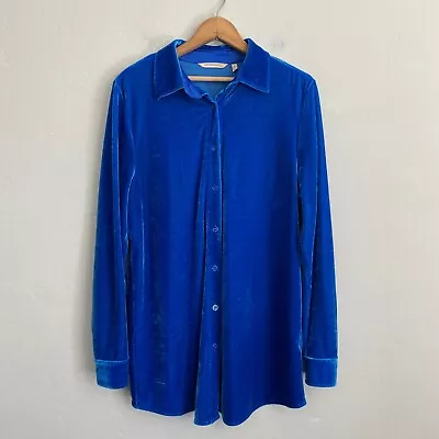 Soft Surroundings Velvet Tunic Top Women Small Bright Blue Button Up Long Sleeve • £24.05
