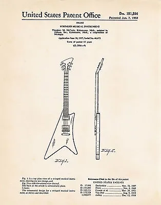 1958 Gibson Moderne Posters Guitar Player Gifts Patent Wall Art Print McCarty • $37.52