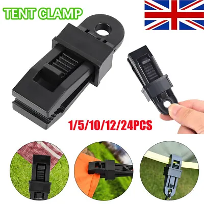 1-24Pcs Black Heavy-Duty Tarp Clips Camping Tent Awning Clamps Tie Down Reusable • £3.99