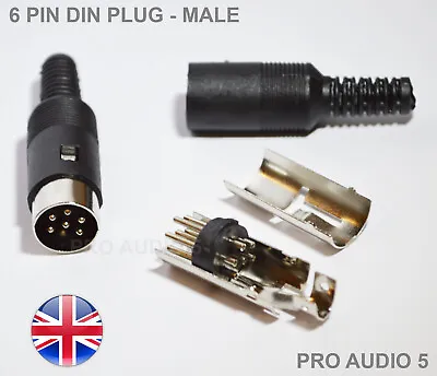2x Standard 6 PIN DIN Male Plugs For Audio / Line In Connector (2 Pcs) UK POST / • £3.49