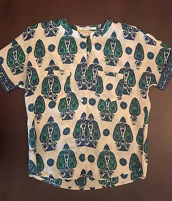 Scotch & Soda Maison Scotch Paisley Blue Green Flax Short Sleeve Top Womens XS/S • $9.50