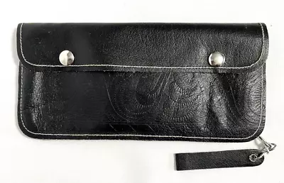 Vintage Mens Black Leather Chain Strap Wallet Long Western Biker • $19.95