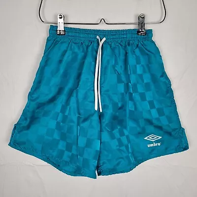 Vintage UMBRO Shorts Adult Small Teal Checkered Soccer Running Made In USA 90s • $29.65