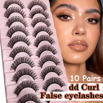 Russian Style Strip Lashes D Curl Mink False Eyelashes Full Curled 10 Pairs UK • £4.99