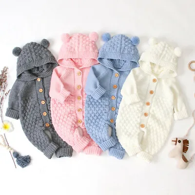 Newborn Baby Boy Girl Romper Jumpsuit Outfit Knitted Hooded Sweater Cute Clothes • $31.99