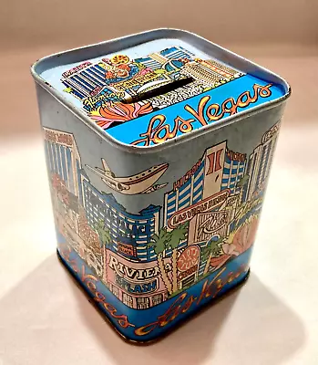 Vintage LAS VEGAS COLORFUL TIN LITHO BANK Souvenir Old Demolished Casinos 1970s? • $6.95