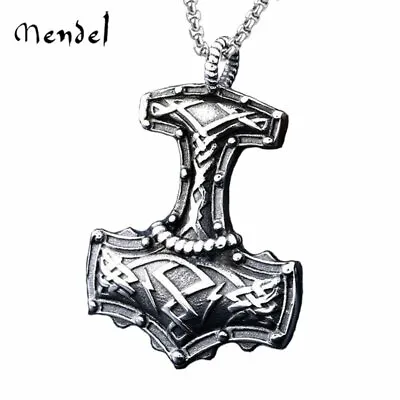 MENDEL Viking Thors Hammer Necklace Mjolnir Pendant Stainless Steel Norse Amulet • $11.99