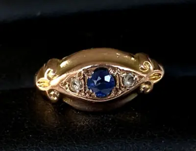 Birmingham  1916 Antique Solid 9CT Gold Sapphire Diamond Ring Size  K  • $284.53