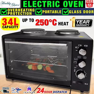 Portable Electric Oven With Hot Plates Kitchen Benchtop Grill Rotisserie 34L • $139.97