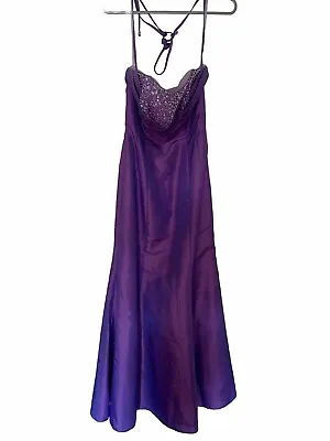 71# Ladies Purple With Front Detailed Halter Neck Dress Size 10 * PLEASE READ DE • £10