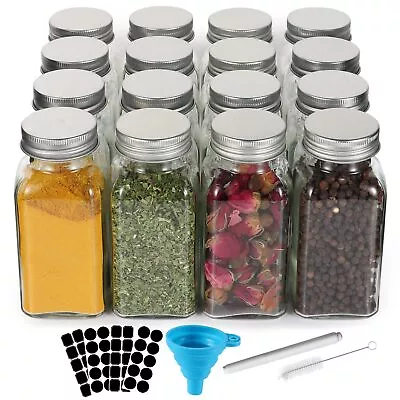 16 Pack 6 Oz Glass Spice Jars With 80 Black Labels180ml Empty Square Spice C... • $27.69