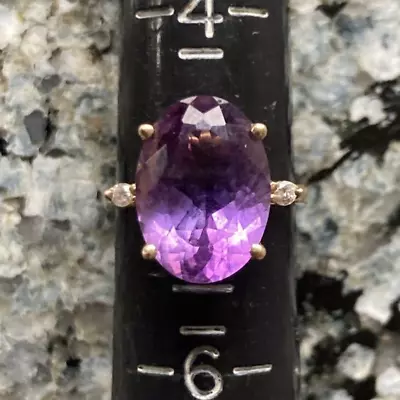 Vintage 14K Gold Amethyst & Diamond Ring-3.39 Grams-Size 5.25-Estate-Choice-NR • £0.40