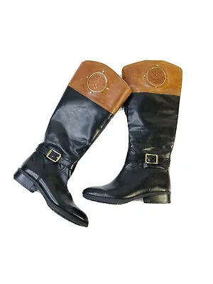 Vince Camuto Womens 6.5 Color Block Distressed Leather Equestrian Riding Boots • $44.49