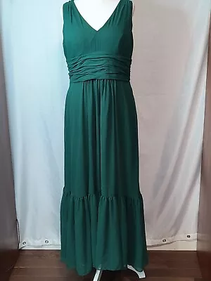Morilee Madeline Gardner Dress Size 16 V-Neck Chiffon Ruched Hobo Emerald • $50
