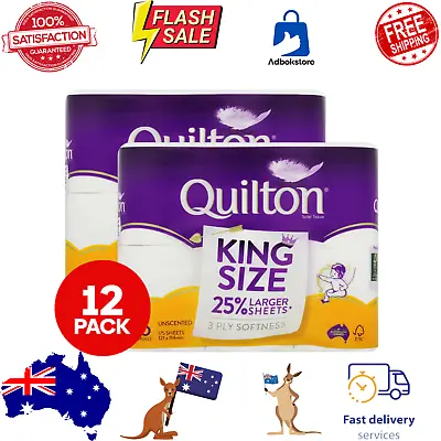 2x Quilton King Size Unscented Bathroom Toilet Paper Rolls 3 Ply Softness 6pk • $13.93