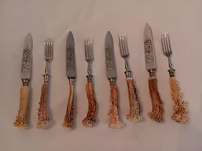 8 Solingen Rostfrei Stag Handle Knives And Forks Anton Wingen Jr. Style Hunting • $39.99