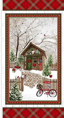 23  Fabric Panel | Henry Glass Christmas Holiday Happy Place Cabin Scene • $8.98