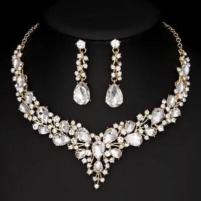 Charm Wedding Bridal Crystal Rhinestone Women Necklace Earrings Set Jewellery • $15.63