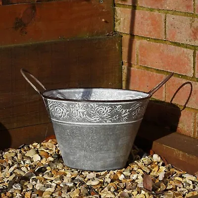 £14.99 • Buy Galvanised Flower Pot With Handles | Outdoor Garden Metal Steel Planter Trough