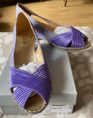 Lotus Bonanza Peep Toe Purple Lilac Fabric Wedges Slip On Shoes Size UK 5 • £12