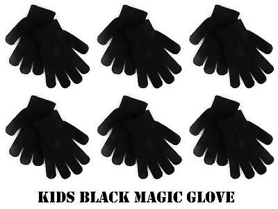 1-6 Pairs Kids Childrens Thermal Magic Winter Gloves Black Stretch Boys Girls • £2.75