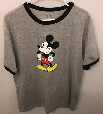 The Disney Store T-Shirt Men's Size L Gray Mickey Mouse Ringer Tee • $8.95