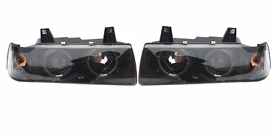 BMW E36 DUAL HALO Ring And PROJECTOR HEADLIGHT SET 3-SERIES 4DR SEDAN BLACK • $185