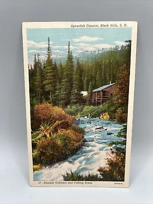 Vintage Postcard Fly Fishing At Summer Cottage Spearfish Canyon South Dakota • $2.45