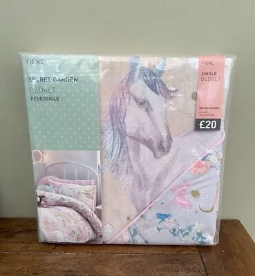 £17.99 • Buy Next - Pink Horse Pony Woodland Secret Garden Single Duvet Set Girls Kids - BNIP