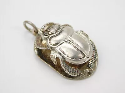 Vintage Sterling Silver Egyptian Revival 3D Scarab Beetle Pendant For Necklace • $39.99