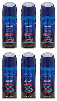 Addiction Mens Savage Perfume Body Spray 150ml  X 6 • £12.44