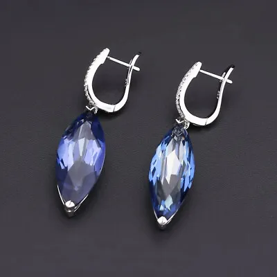 Natural Iolite Blue Mystic Quartz Gemstone 925 Sterling Silver Drop Earrings • $69.07