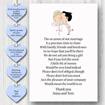 10 Personalised Wedding Honeymoon Gift Money Poem Cards Honeymoon Wish Inserts • £2.50