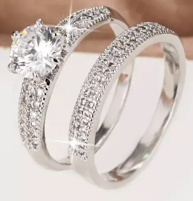 Ladies Sparkly Dress Rings Engagement & Eternity Ring 2 PIECE SET + FREE GIFT • £5.95