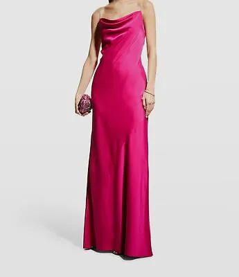 $265 Aidan Mattox Women's Pink Jewel-Strap Cowl-Neck Satin Gown Dress Size 2 • $74.38