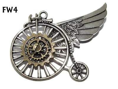 Steampunk Brooch Badge Pin Silver Pennyfarthing Bike Wing Bronze Gearwheel #FW4 • $6.85