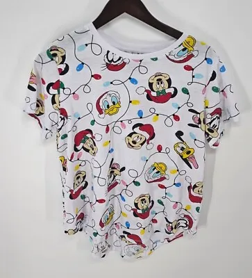 Disney Mickey Mouse Donald Duck Pluto T-shirt XXL(19) Christmas Lights White • $11.96