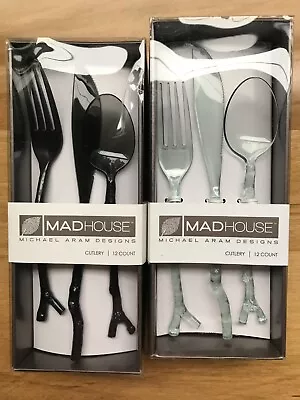 NEW 2 Boxes MadHouse Michael Aram Clear And Black Coral Design 24 Count Cutlery • $34.99