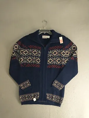 Sears Mens Sportswear Sweater Small Blue Full Zip Ugly Christmas Cardigan VTG • $53.95