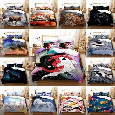 $47.29 • Buy 3D Wolf Tiger Bedding Set Frog Owl Print Comforter Duvet Cover Set W/ Pillowcase