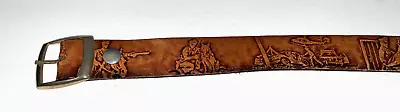 Rare~vintage~hand Tooled~police History ~leather Belt~length 46  (includ Buckle) • $39.95
